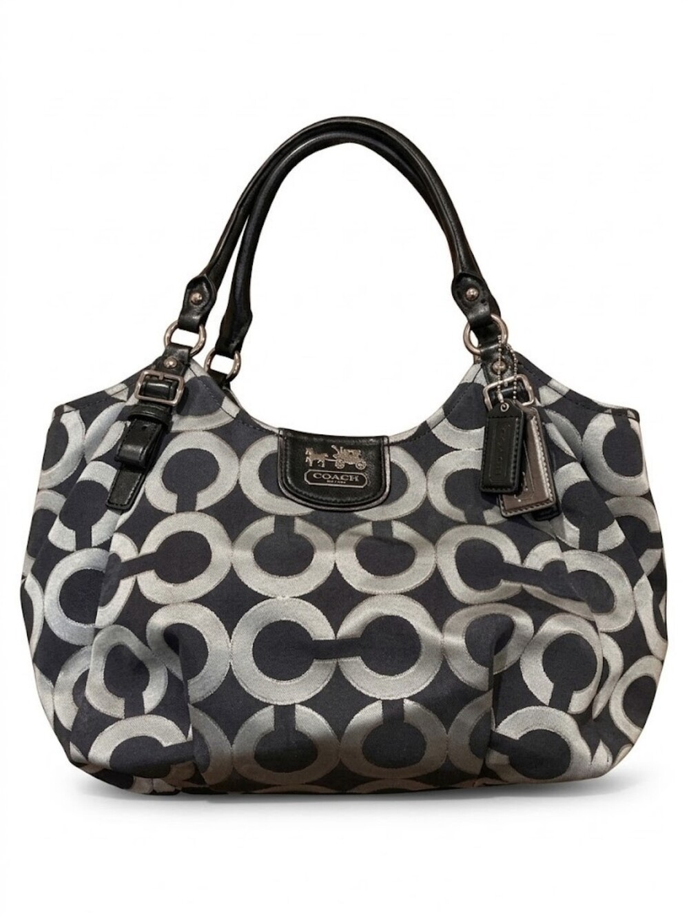 Coach Black & Silver Op Art Signature Shoulder Bag EUC